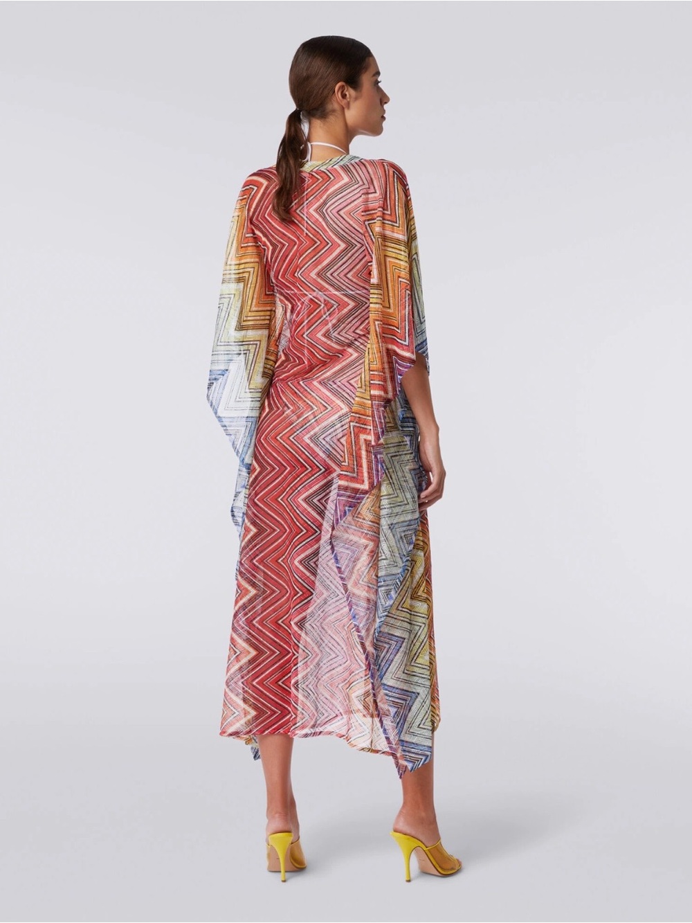 NWT Missoni Multicolor Zigzag V-Neck Kaftan rainbow sheer swimsuit coverup - Picture 4 of 7